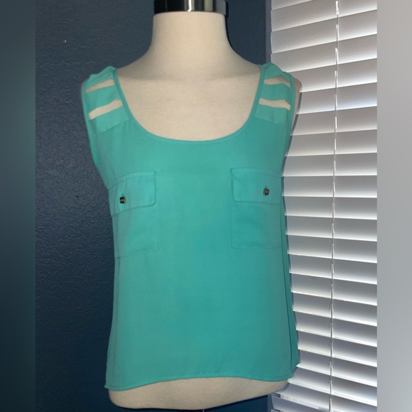 Chocolate USA Tank Top Women Size small Sleeveless  turquoise front pockets - Picture 2 of 8